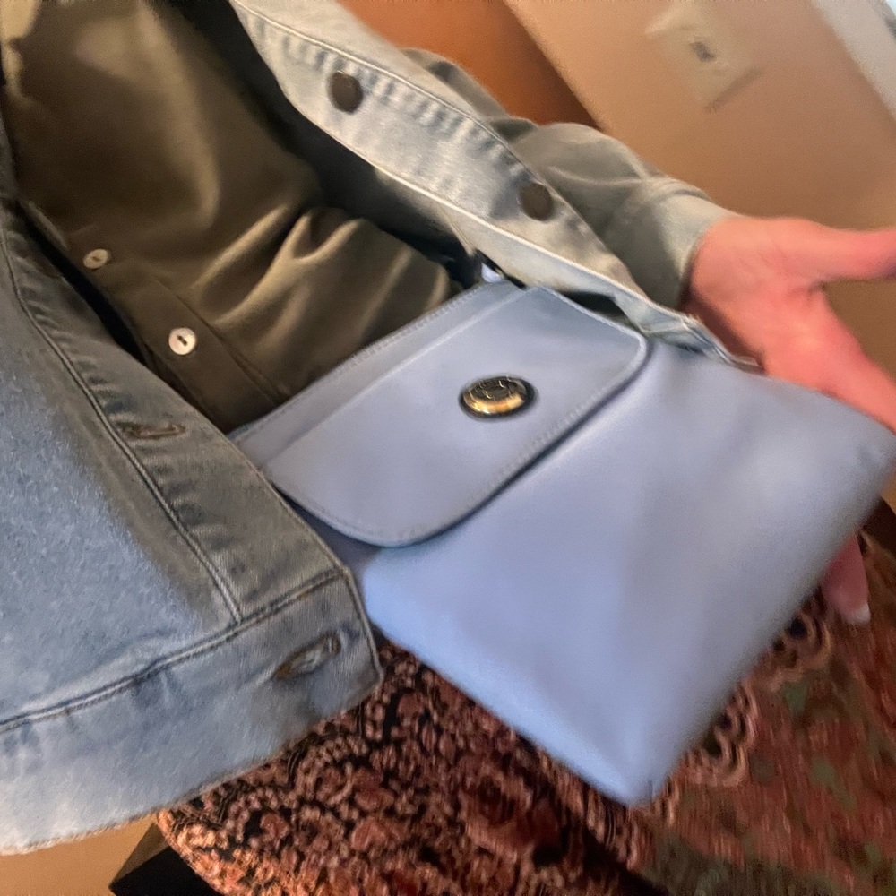 Light Blue Crossbody Bag with Turn-Lock Closure